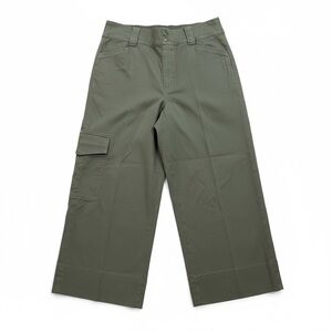 Spanx Stretch Twill Cropped Cargo Trouser Women's Size XL Olive Green Wide Leg